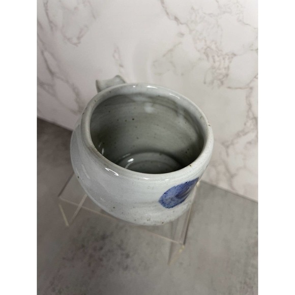 Vintage Blue Grey Salt Glazed Hand Thrown Art Pottery Mug Abstract Signed GR - Picture 7 of 10
